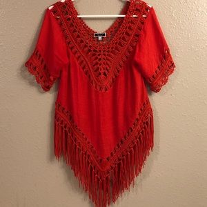 🔥NWOT Burnt orange fringe summer top🔥
